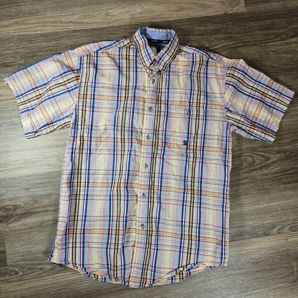 Wrangler 20X Shirt Mens Plaid Red Blue Yellow Western Cowboy Rodeo Short Sleeve